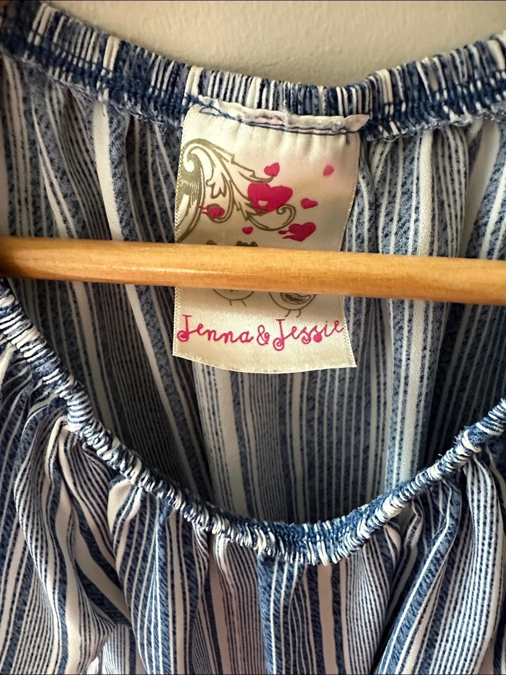 8/$25 Jenna & Jessie Striped Blue Tie-Front Off-Shoulder Women's Top